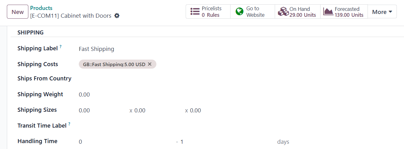 Odoo 19.0 Product Feed Settings Shipping